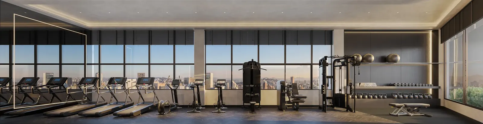 Academia panorâmica equipada com vista para Belo Horizonte no EDGE Contorno